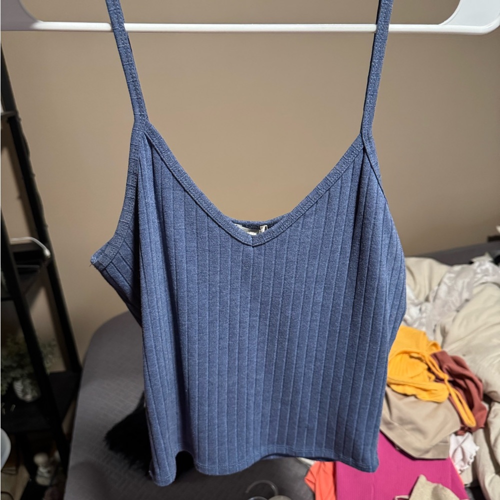 Blue Ribbed Women's Top